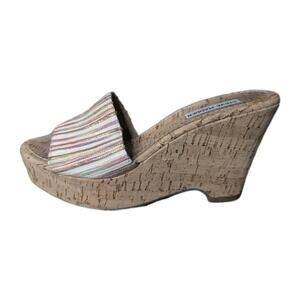 STEVE MADDEN MULTI COLORED FABRIC STRAP CORK WEDGE SURG SANDALS Size 8.5 M